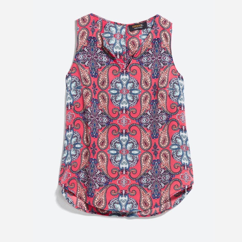 Verse Split Neck Tank Top Women’s Size M Pink Paisley